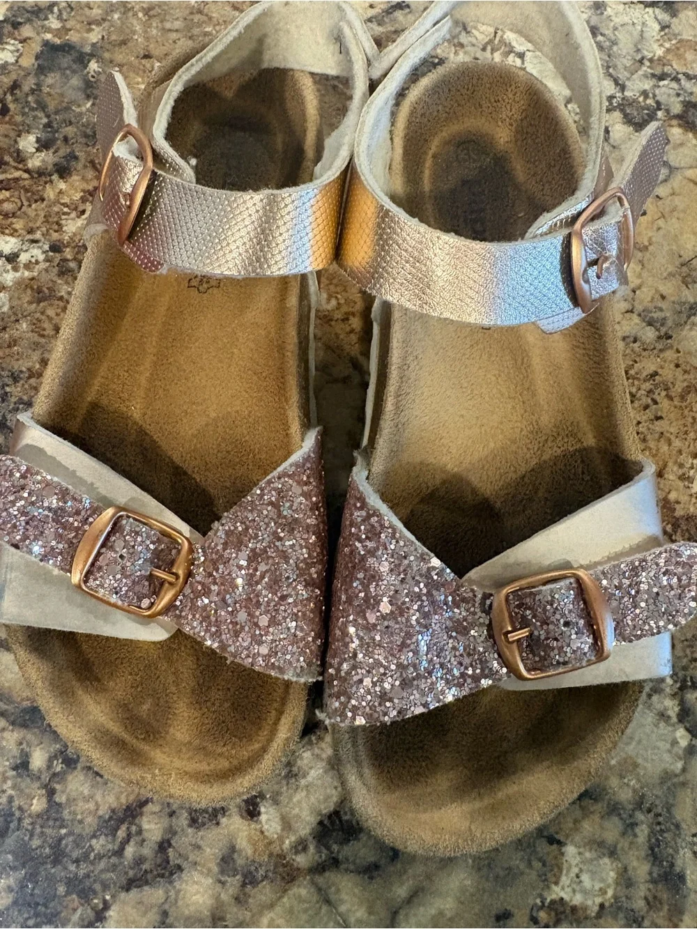 Papaya Girls Rose Gold Glitter Buckle Sandals